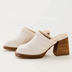 Women's Cream Leather Wooden Heel The Beast Francesca Square Toe Mule a 3" heel